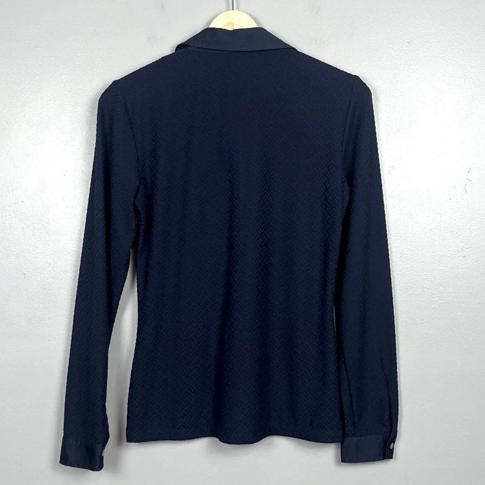 J.McLaughlin navy textured long sleeve button front fitted shirt, XS. - Picture 2 of 7